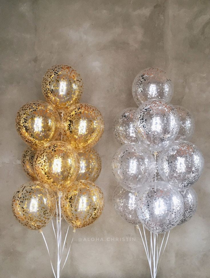 Gold and  Silver confetti Balloons Bouquet