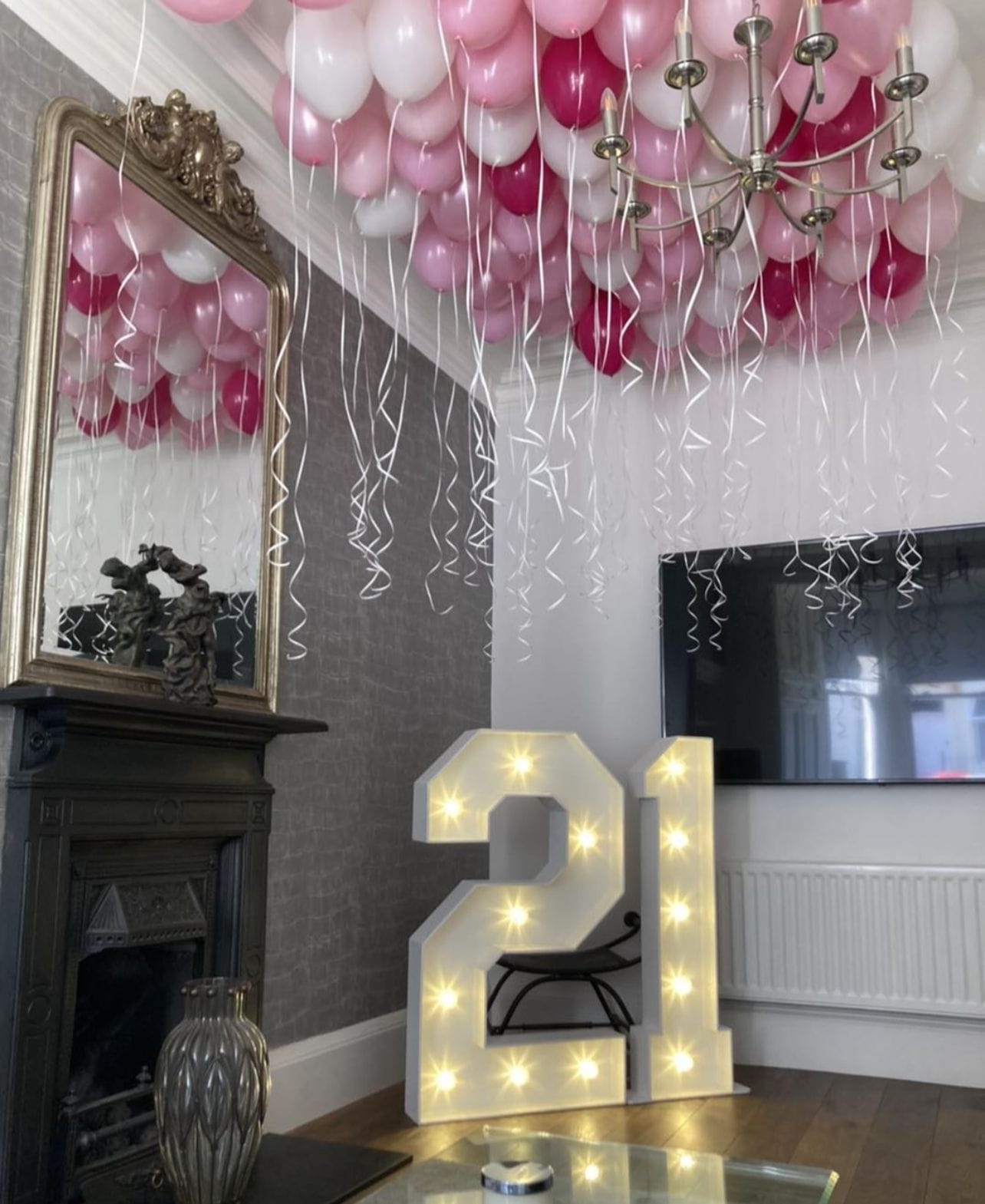 Favourite number balloons  White red and pink ceiling balloons