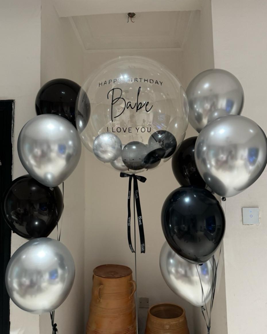Black and silver customised balloons